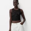 Tricou fără mâneci din tul cu strasuri