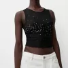 Tricou fără mâneci din tul cu strasuri