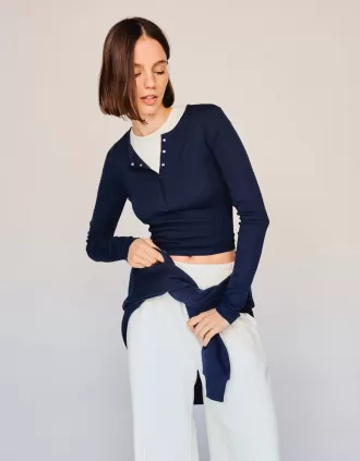 Tricou henley cu maneca lunga