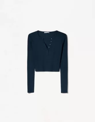 Tricou henley cu maneca lunga
