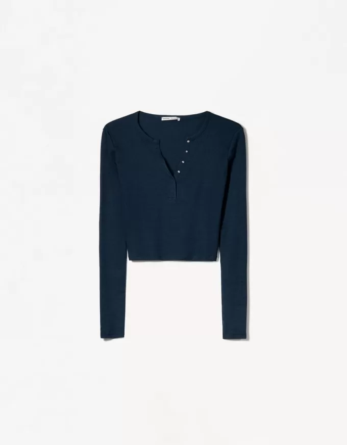 Tricou henley cu maneca lunga