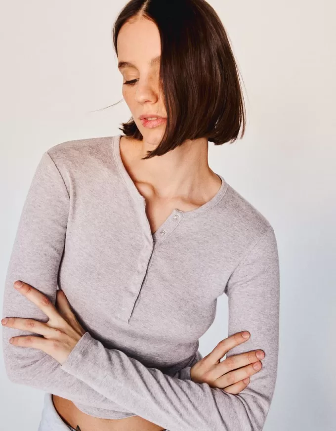 Tricou henley cu maneca lunga Tricou henley cu maneca lunga