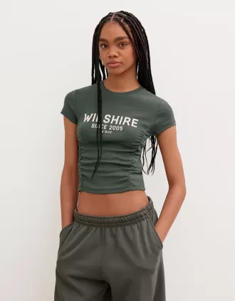 Tricou imprimat cu mânecă scurtă, cu aplecare
