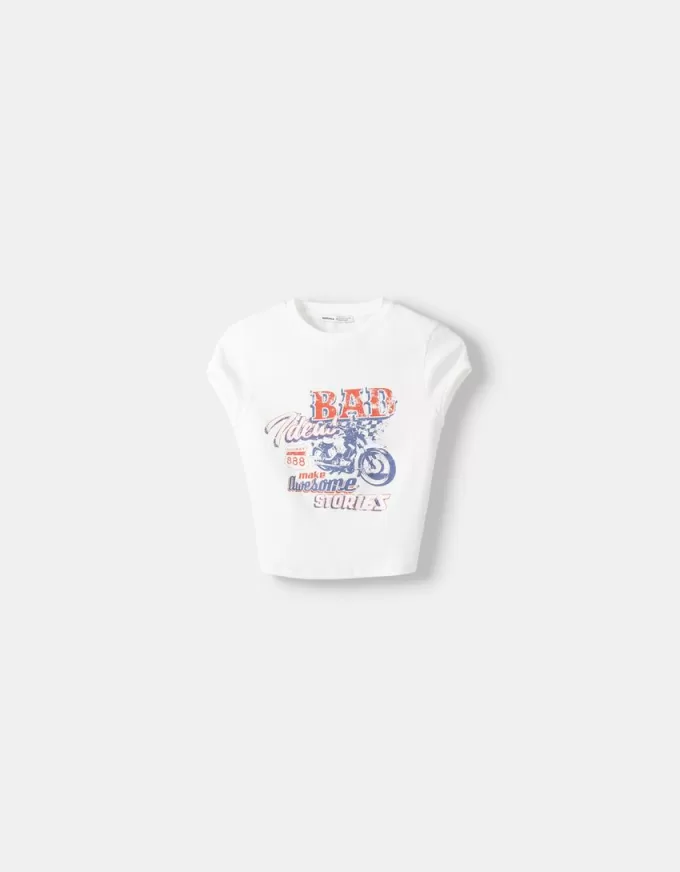 Tricou imprimat cu maneca scurta cu bretele la spate Tricou imprimat cu maneca scurta cu bretele la spate