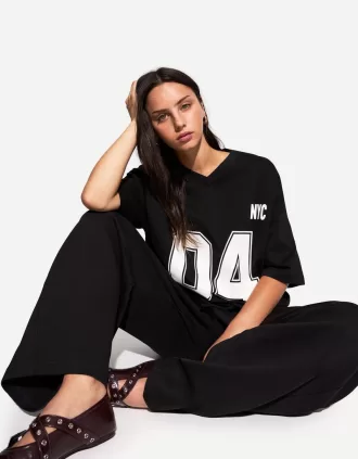 Tricou imprimat cu maneca scurta cu decolteu in V