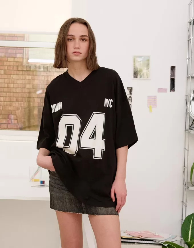 Tricou imprimat cu maneca scurta cu decolteu in V Tricou imprimat cu maneca scurta cu decolteu in V