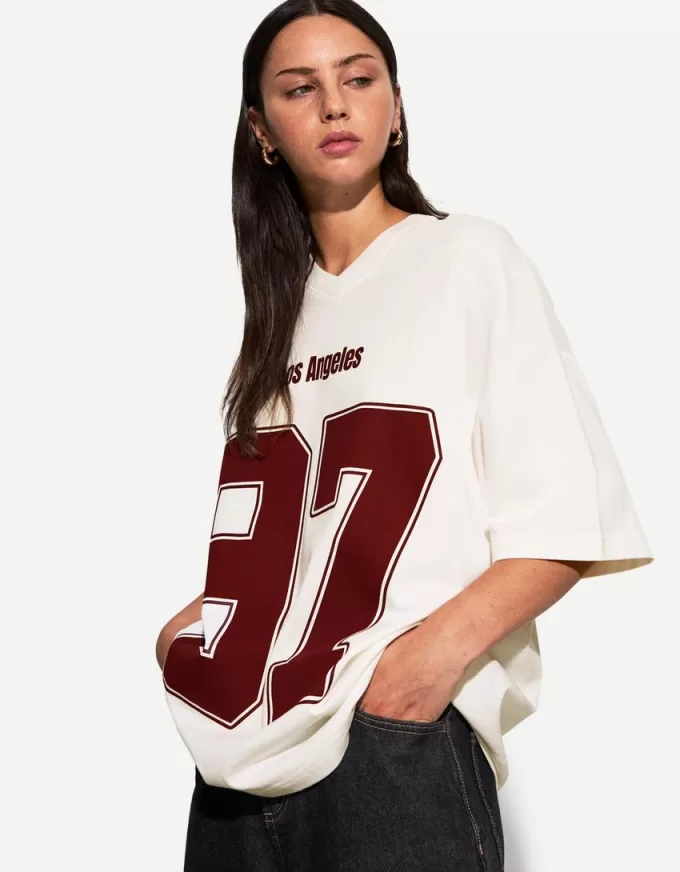 Tricou imprimat cu maneca scurta cu decolteu in V Tricou imprimat cu maneca scurta cu decolteu in V