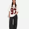 Tricou imprimat cu maneca scurta cu decolteu in V Tricou imprimat cu maneca scurta cu decolteu in V