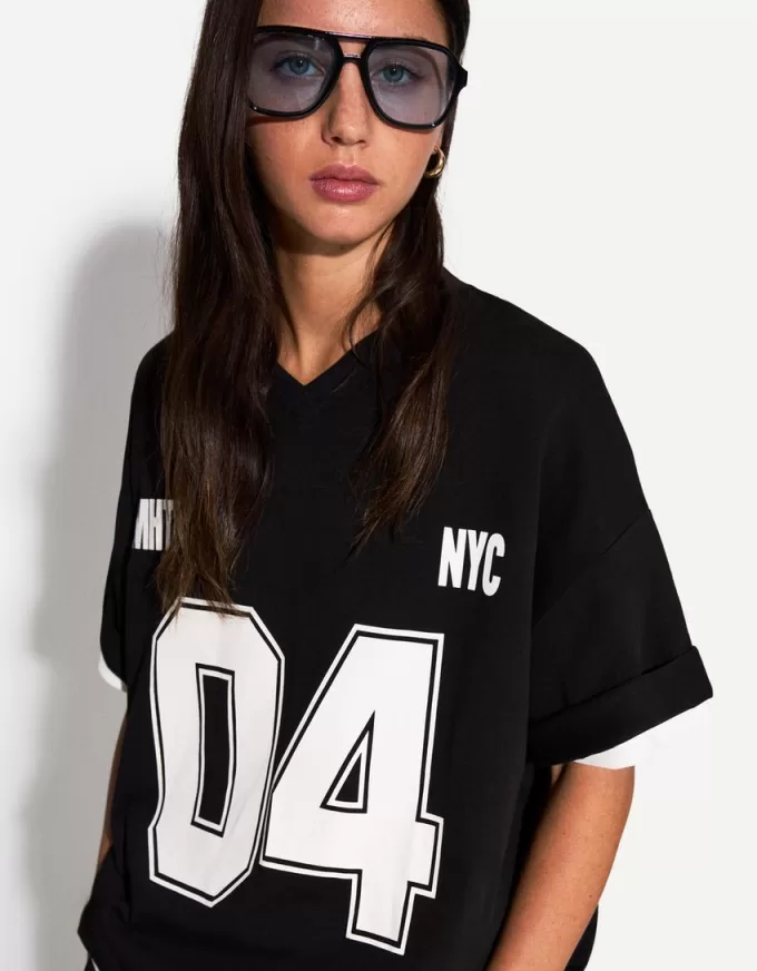 Tricou imprimat cu maneca scurta cu decolteu in V Tricou imprimat cu maneca scurta cu decolteu in V