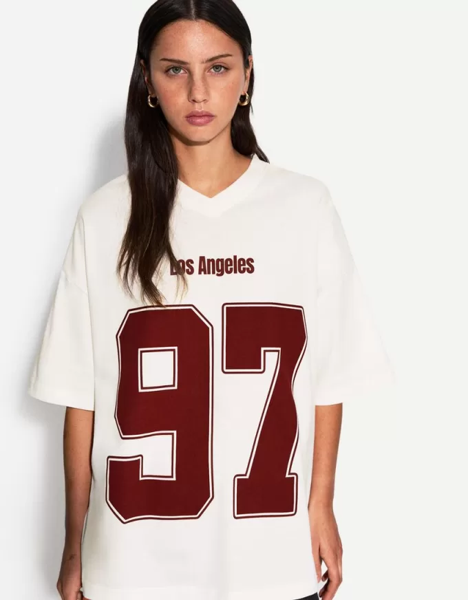Tricou imprimat cu maneca scurta cu decolteu in V Tricou imprimat cu maneca scurta cu decolteu in V