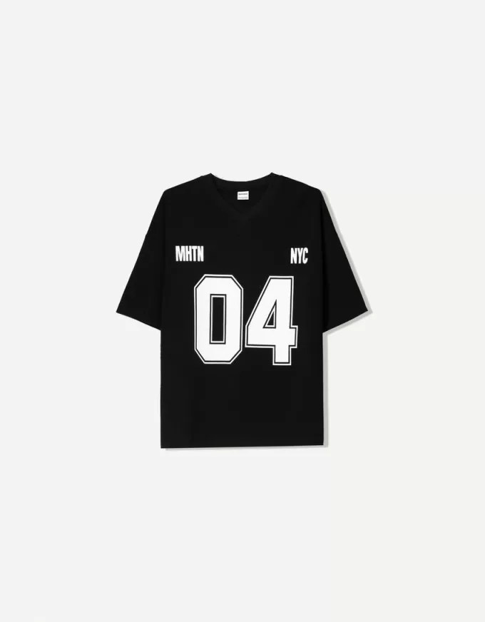 Tricou imprimat cu maneca scurta cu decolteu in V Tricou imprimat cu maneca scurta cu decolteu in V