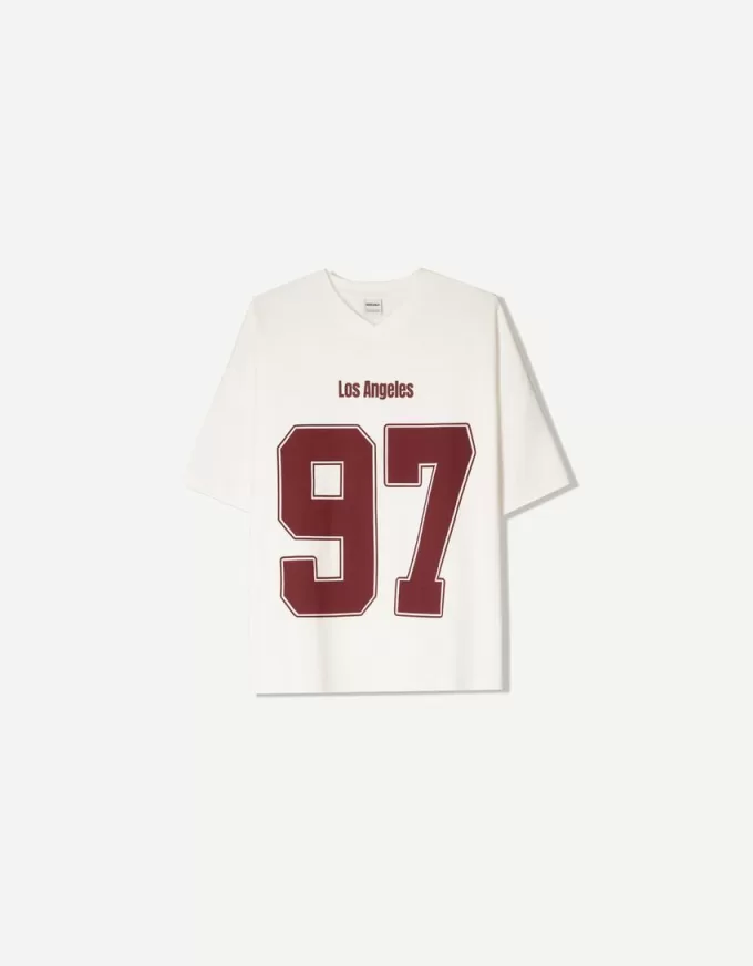 Tricou imprimat cu maneca scurta cu decolteu in V Tricou imprimat cu maneca scurta cu decolteu in V