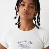 Tricou imprimat cu mânecă scurtă din tricot waffle Tricou imprimat cu mânecă scurtă din tricot waffle