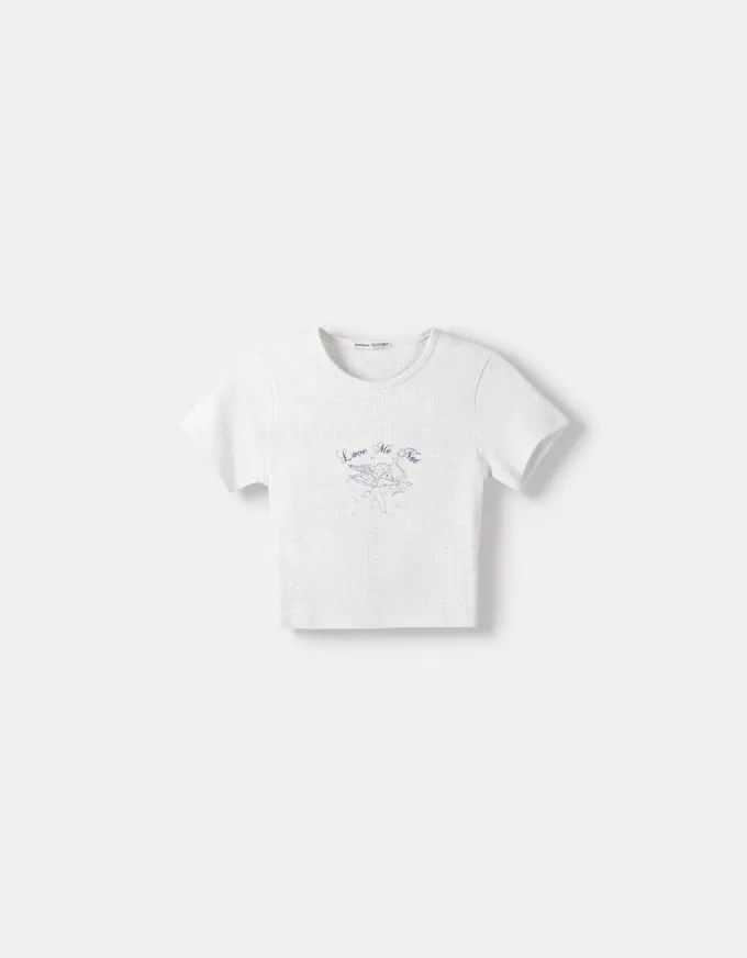 Tricou imprimat cu mânecă scurtă din tricot waffle Tricou imprimat cu mânecă scurtă din tricot waffle