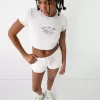 Tricou imprimat cu mânecă scurtă din tricot waffle Tricou imprimat cu mânecă scurtă din tricot waffle