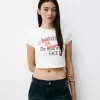 Tricou imprimat cu mâneci raglan scurte Tricou imprimat cu mâneci raglan scurte