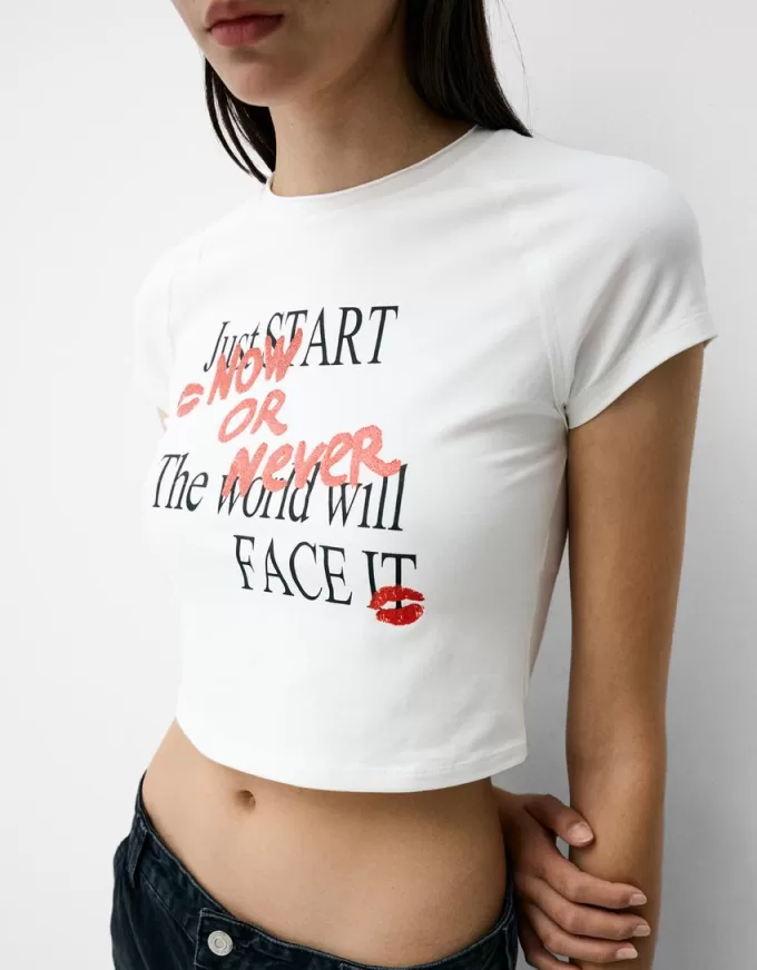 Tricou imprimat cu mâneci raglan scurte Tricou imprimat cu mâneci raglan scurte