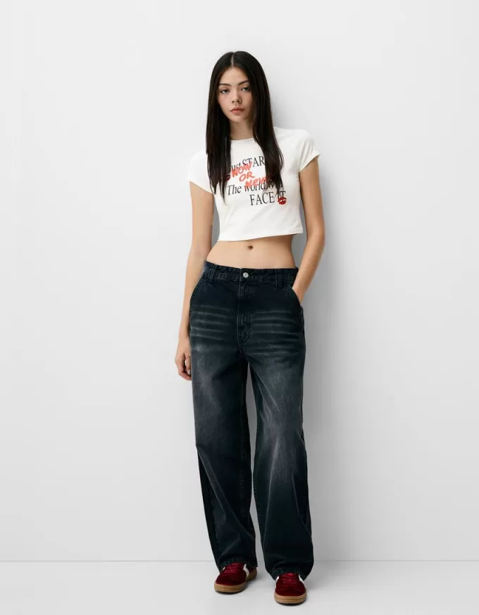 Tricou imprimat cu mâneci raglan scurte Tricou imprimat cu mâneci raglan scurte