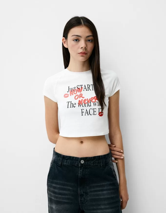 Tricou imprimat cu mâneci raglan scurte Tricou imprimat cu mâneci raglan scurte