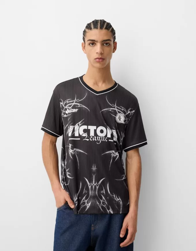 Tricou imprimat plasă cu mânecă scurtă Tricou imprimat plasă cu mânecă scurtă