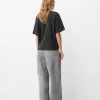 Tricou oversize cu mânecă scurtă din strass Tricou oversize cu mânecă scurtă din strass