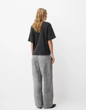 Tricou oversize cu mânecă scurtă din strass