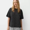 Tricou oversize cu mânecă scurtă din strass Tricou oversize cu mânecă scurtă din strass