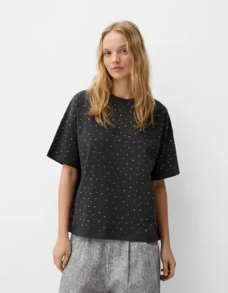 Tricou oversize cu mânecă scurtă din strass