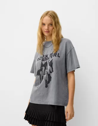Tricou oversize imprimat cu maneca scurta