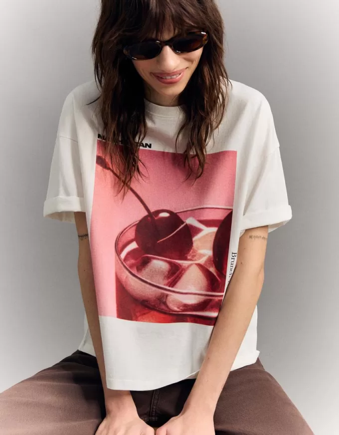 Tricou oversize imprimat cu maneca scurta Tricou oversize imprimat cu maneca scurta