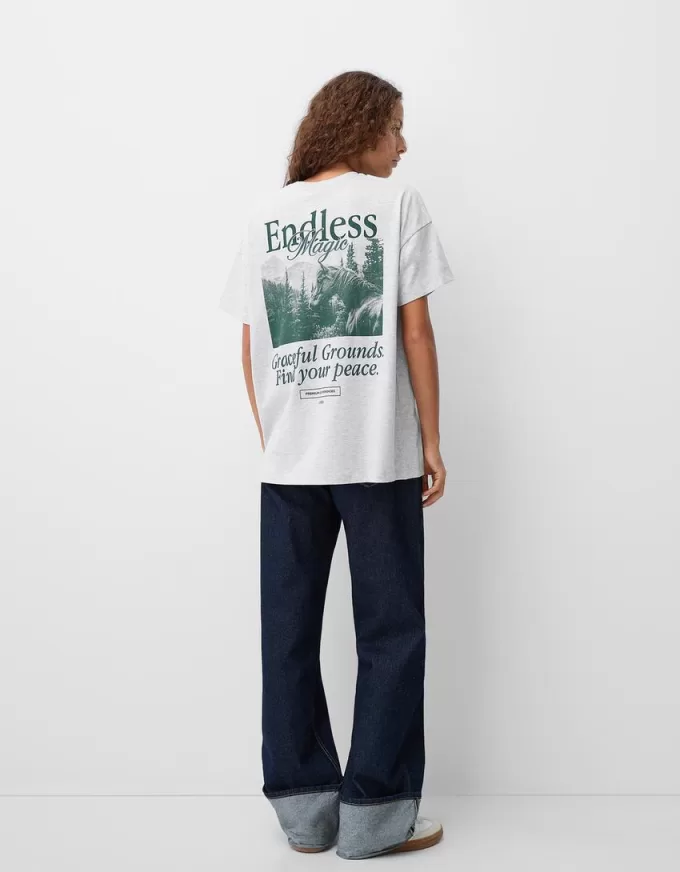 Tricou oversize imprimat cu maneca scurta Tricou oversize imprimat cu maneca scurta