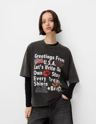 Tricou oversize imprimat cu maneca scurta