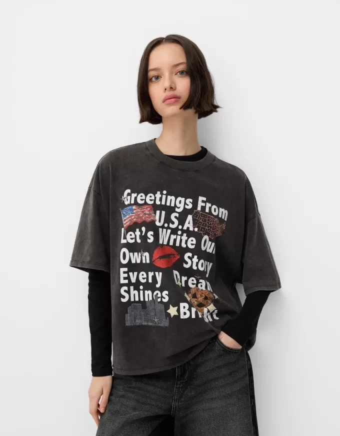 Tricou oversize imprimat cu maneca scurta