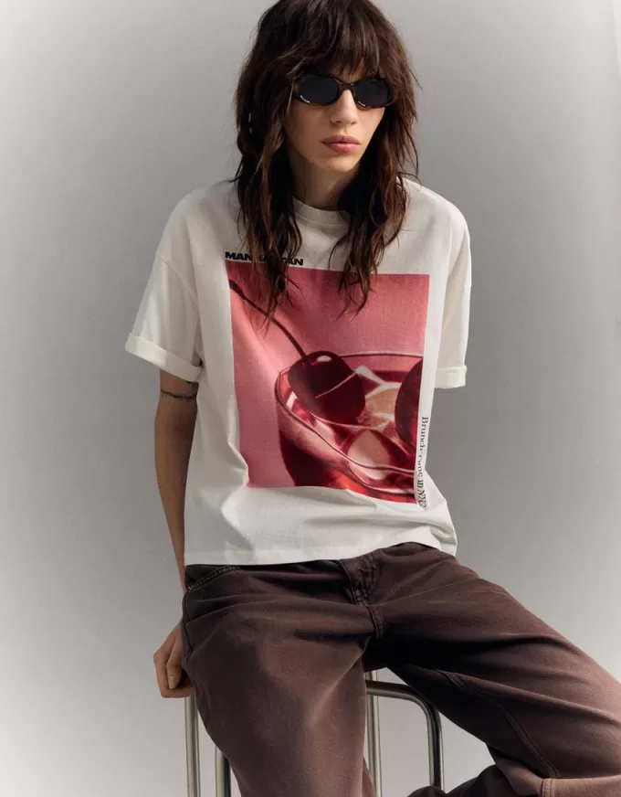Tricou oversize imprimat cu maneca scurta Tricou oversize imprimat cu maneca scurta
