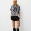 Tricou oversize imprimat cu maneca scurta Tricou oversize imprimat cu maneca scurta