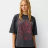 Tricou oversize imprimat cu maneca scurta Tricou oversize imprimat cu maneca scurta