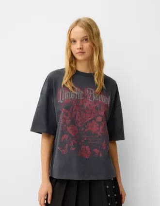 Tricou oversize imprimat cu maneca scurta