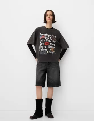 Tricou oversize imprimat cu maneca scurta