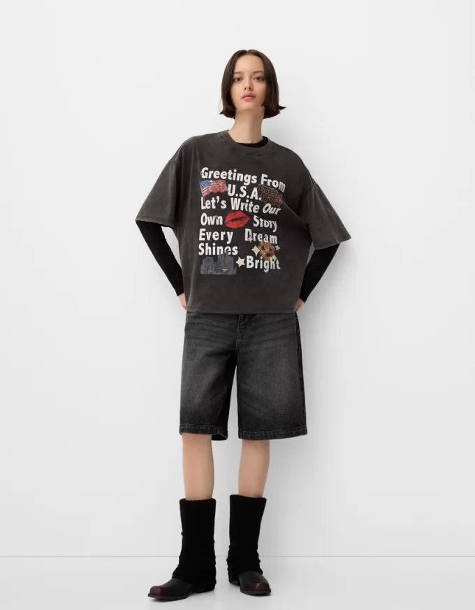 Tricou oversize imprimat cu maneca scurta