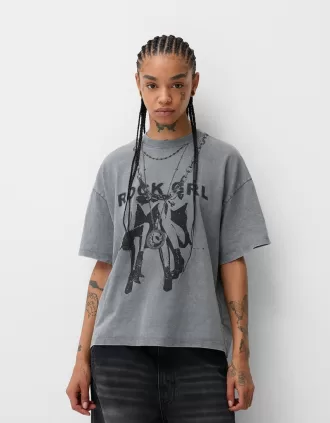 Tricou oversize imprimat cu maneca scurta