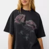 Tricou oversize imprimat cu maneca scurta Tricou oversize imprimat cu maneca scurta