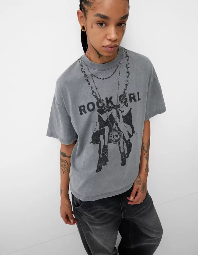Tricou oversize imprimat cu maneca scurta