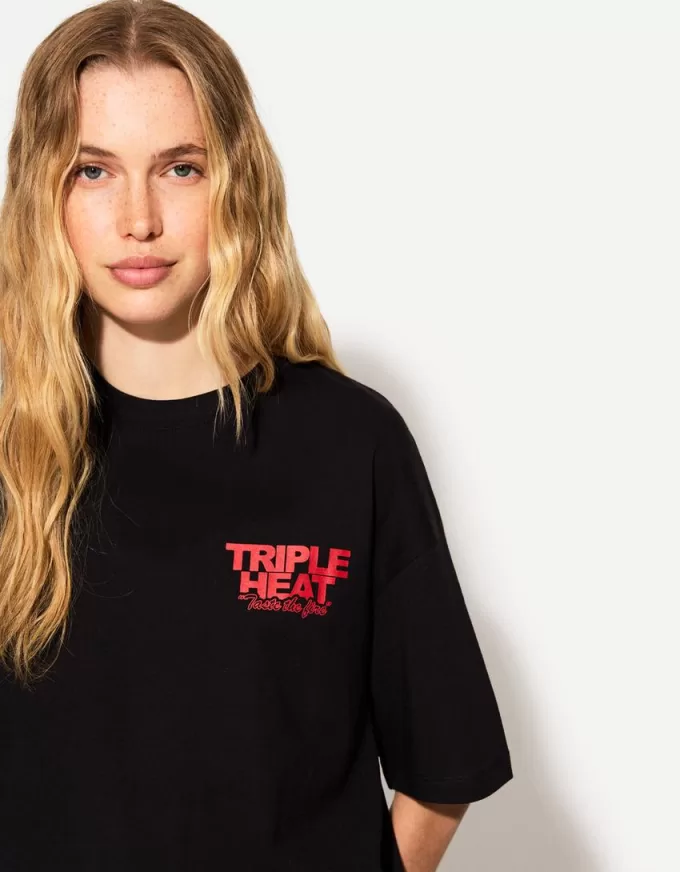 Tricou oversize imprimat cu maneca scurta Tricou oversize imprimat cu maneca scurta
