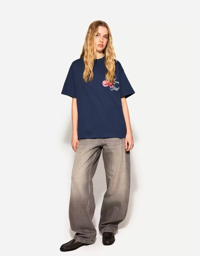 Tricou oversize imprimat cu maneca scurta Tricou oversize imprimat cu maneca scurta