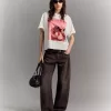 Tricou oversize imprimat cu maneca scurta Tricou oversize imprimat cu maneca scurta