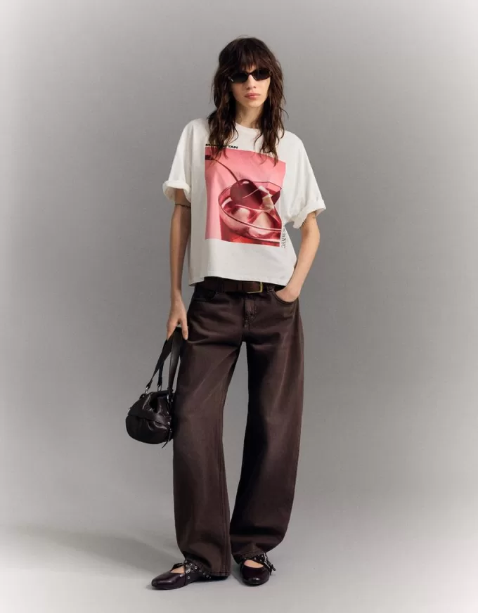 Tricou oversize imprimat cu maneca scurta Tricou oversize imprimat cu maneca scurta