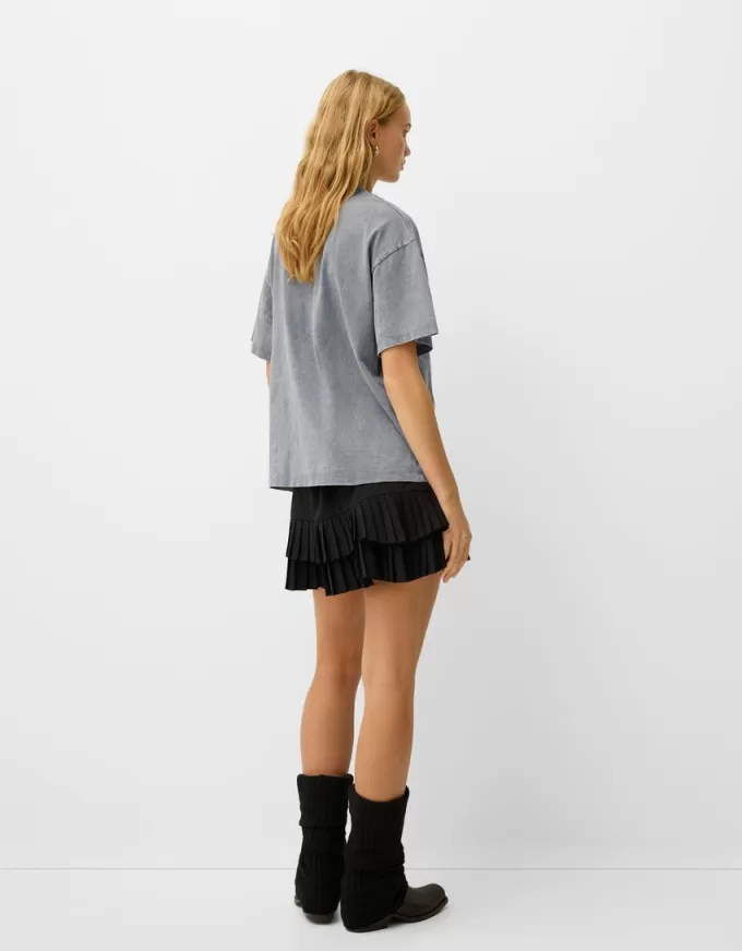 Tricou oversize imprimat cu maneca scurta Tricou oversize imprimat cu maneca scurta