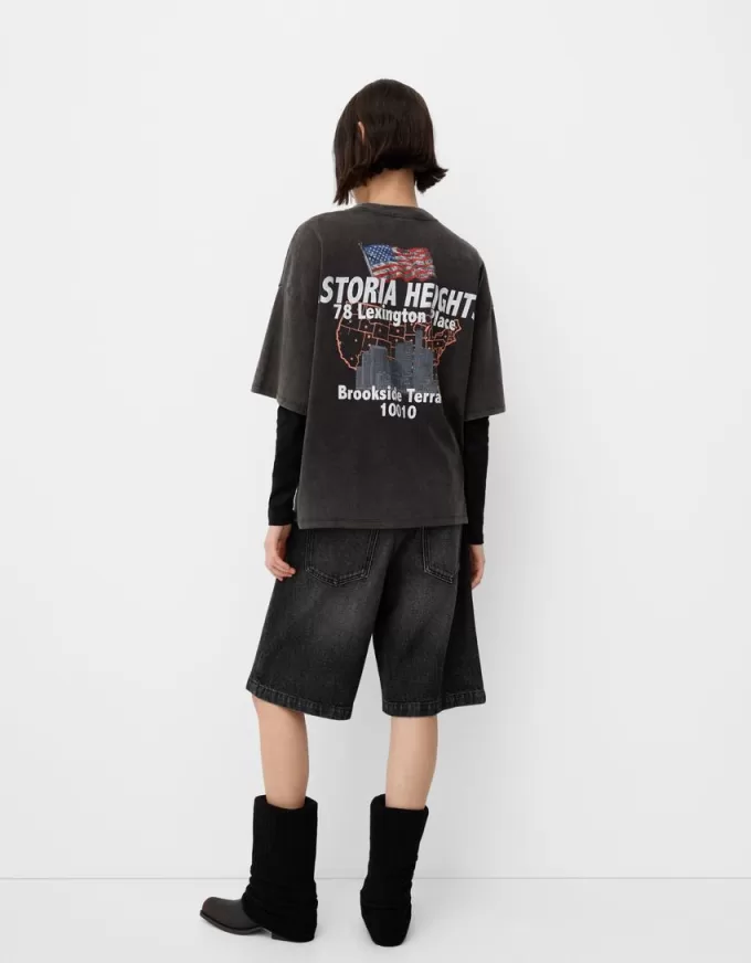 Tricou oversize imprimat cu maneca scurta