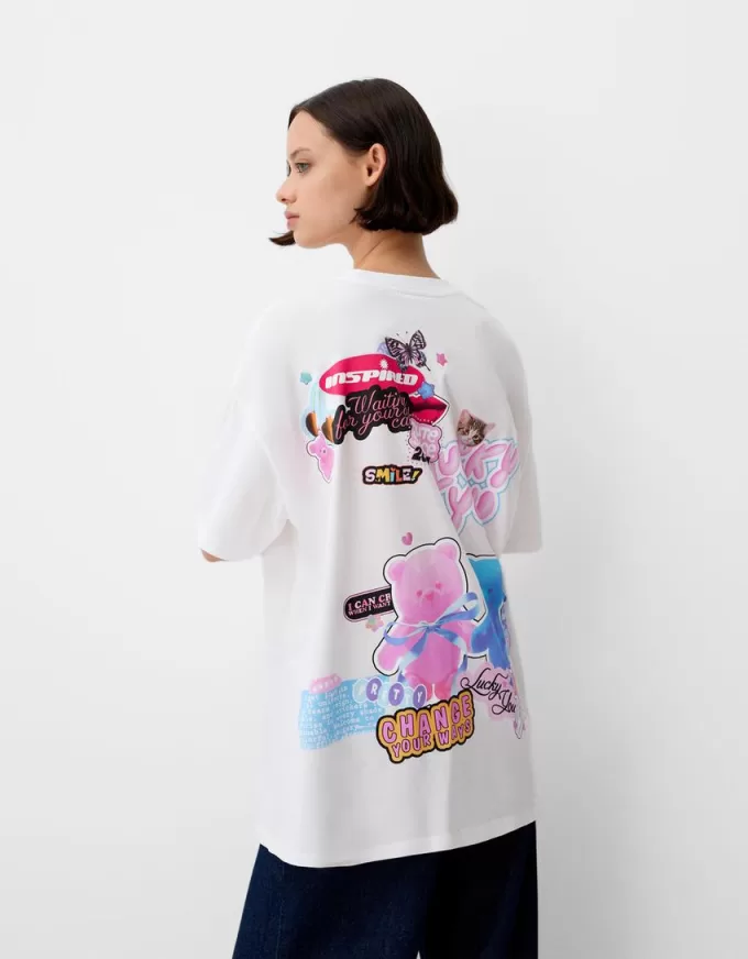 Tricou oversize imprimat cu maneca scurta