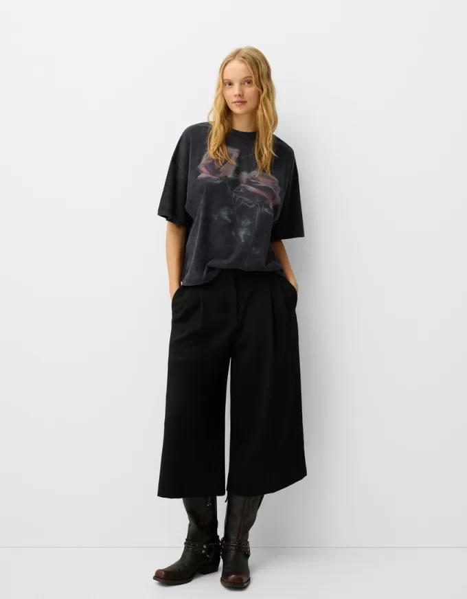 Tricou oversize imprimat cu maneca scurta Tricou oversize imprimat cu maneca scurta
